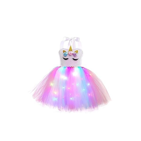 YiZYiF Enfant Fille Déguisement Licorne Sirène Robe Princesse Tutu Jupe avec Lumineuse LED Cosplay Costume Halloween Carnaval