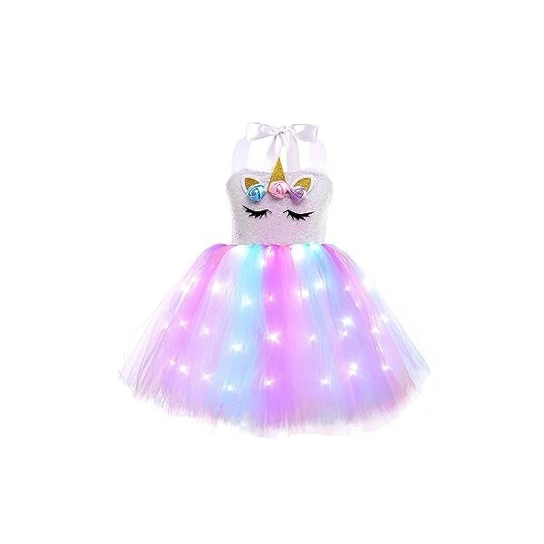 YiZYiF Enfant Fille Déguisement Licorne Sirène Robe Princesse Tutu Jupe avec Lumineuse LED Cosplay Costume Halloween Carnaval