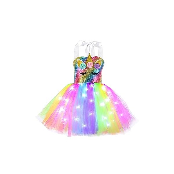 YiZYiF Enfant Fille Déguisement Licorne Sirène Robe Princesse Tutu Jupe avec Lumineuse LED Cosplay Costume Halloween Carnaval