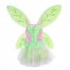 LUOEM Déguisement Fée Fille Costume Fée Clochette Enfant Ailes de Fée Papillon et Robe Fee Rose Vert Taille M 110-125cm