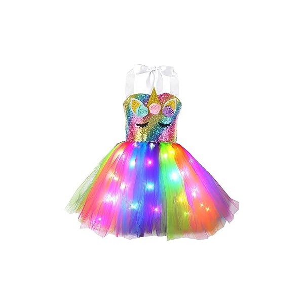 TiaoBug Enfant Fille Déguisement Licorne Sirène Princesse Cosplay Costume Halloween Carnaval Noël Tutu Jupe avec Lumineuse LE