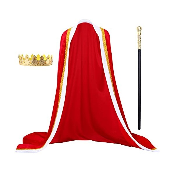 Alaiyaky Ensemble de cape, pour adultes et enfants, archevêque, manteau doré et rouge, avec couronne et sceptre, costume de r