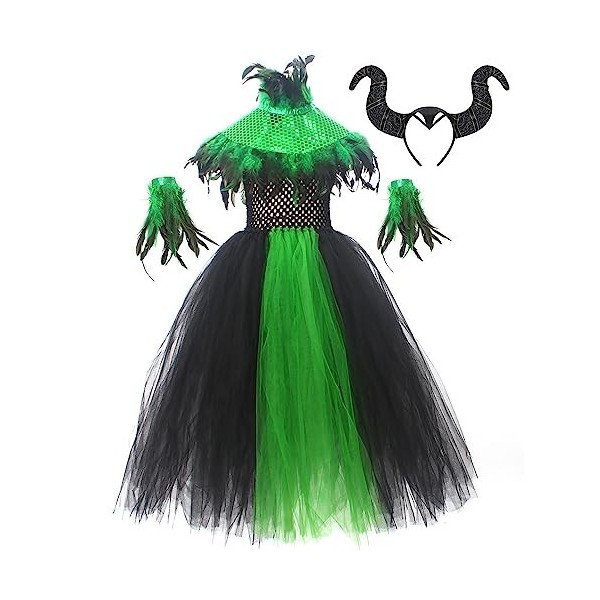 OBEEII Déguisement Maléfique Fille Halloween Carnaval Tutu Robe ave Bandeau +Ailes Sleeping Beauty Halloween Noël Costume pou