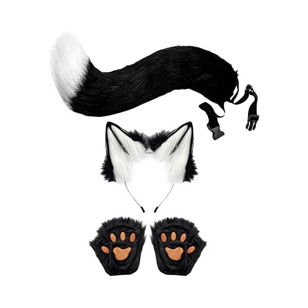 F Fityle Anime Cat Costume Animal et Tail Set Jouets Chaton en Peluche pour Cosplay Fancy Dress, Noir