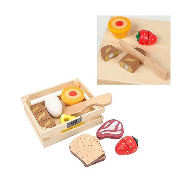 Mrisata Ensembles de Nourriture de Jeu en Bois pour Enfants Jouets de Cuisine Coupe des Aliments Fruits et Légumes pour Garço