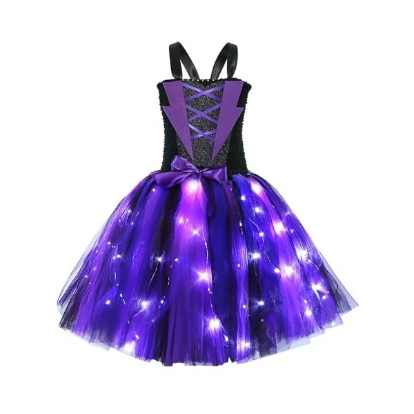 dPois Déguisement de Sorcière pour Fille Enfant Halloween Chapeau de Sorcière Robe à Étoiles Paillettes Magicien Accessoires 