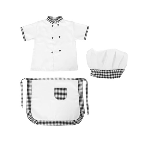 NUOBESTY Costume De Chef Pour Enfants Chapeau De Chef Tabliers Ensemble Haut Tenue De Chef Cosplay Jeu De Rôle Vêtements De C