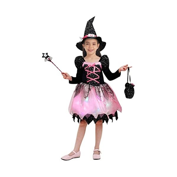 iiniim Enfant Robe Déguisement De Sorcière Fille Costume Dhalloween Carnaval Fête Anniversaire Robe Chapeau Baguette Sac De 