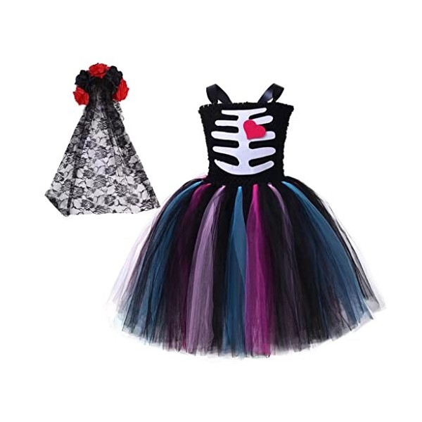 IMEKIS Enfant Filles Mariée Zombie Déguisement Halloween Fantaisie Corpse Squelette Robe Tutu Mariée Vampire Fantôme Déguisem