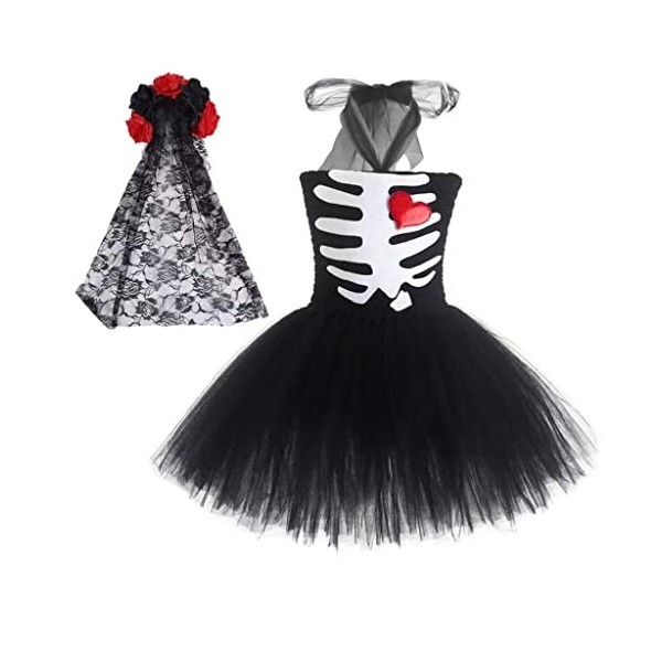 IMEKIS Enfant Filles Mariée Zombie Déguisement Halloween Fantaisie Corpse Squelette Robe Tutu Mariée Vampire Fantôme Déguisem