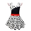 IMEKIS illes Cruella de Vil Costume Halloween Noël Dalmatien Habiller Fantaisie Blanc Noir Robe Avec Cape Méchante Reine Cosp