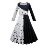 IMEKIS illes Cruella de Vil Costume Halloween Noël Dalmatien Habiller Fantaisie Blanc Noir Robe Avec Cape Méchante Reine Cosp