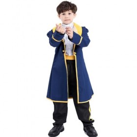 IWEMEK Enfants Garçons La Belle et La Bête Prince Costume Conte de Fées Cosplay Longue Veste Pantalon Chapeau Halloween Carna