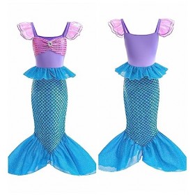 SunHibay 5 pièces sirène Cosplay Costumes Ariel robe pour filles fête danniversaire avec diadème bijoux E77 PPP, 140 