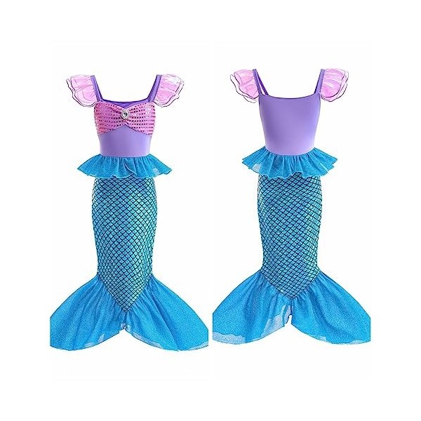 SunHibay 5 pièces sirène Cosplay Costumes Ariel robe pour filles fête danniversaire avec diadème bijoux E77 PPP, 140 