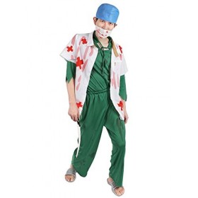 CoolChange Costume Halloween de chirurgien zombie | Médecin horreur | Blouse ensanglantée, sang artificiel & main de cadavre 