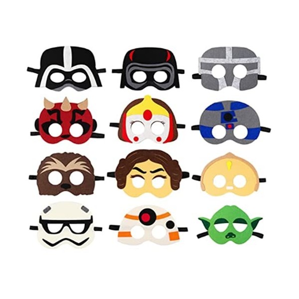 Lot de 12 masques de fête Yoda Star Wars pour enfants - Masque et corde élastique - Accessoires de jeu pour enfants - Cadeau 
