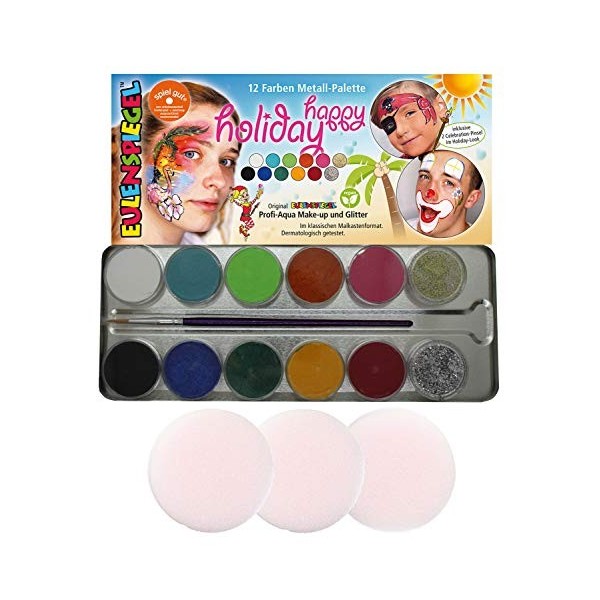 Eulenspiegel- Metall 212240 – Palette Happy Holiday, Vegan, kit de Maquillage pour Enfants, Carnaval, Unisexe-Adulte, 1021010