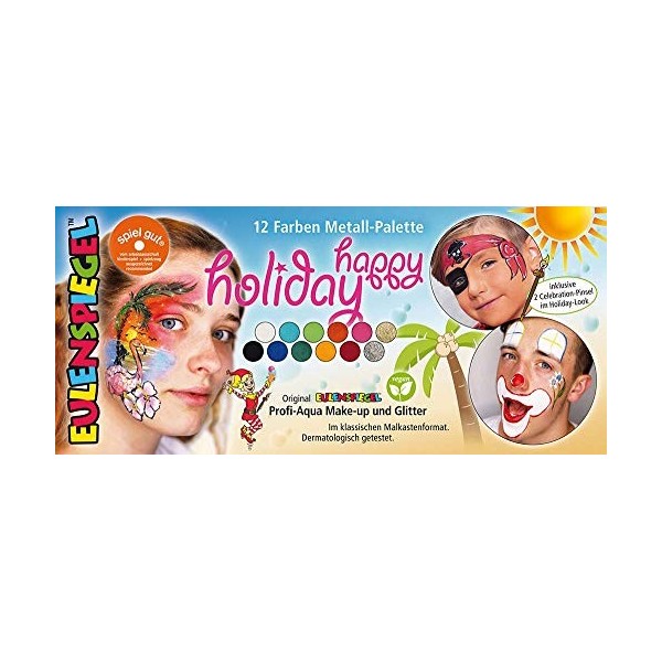 Eulenspiegel- Metall 212240 – Palette Happy Holiday, Vegan, kit de Maquillage pour Enfants, Carnaval, Unisexe-Adulte, 1021010