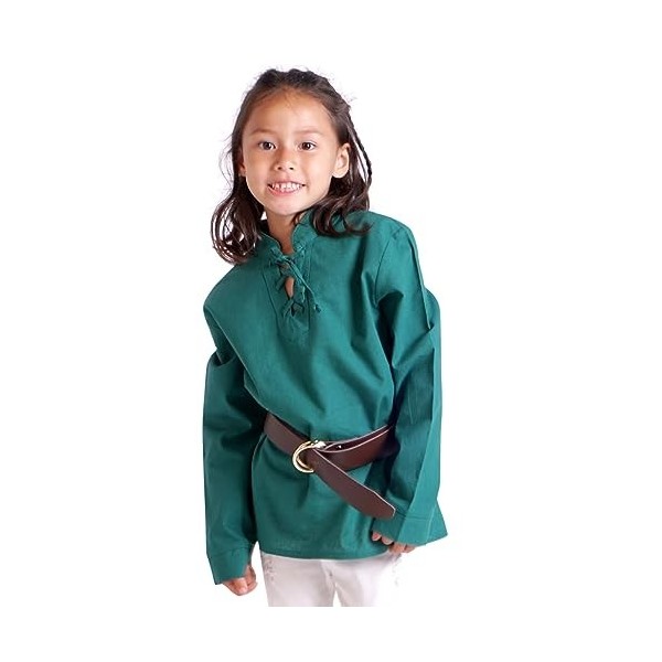 CoolChange Tunique pour enfant pour costume de chevalier ou de pirate | Chemise médiévale pour enfant avec lacets | Ceinture 