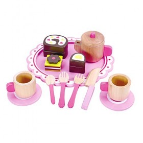 Tooky Toy Jeux en bois - Ensemble de thé en bois, Rose