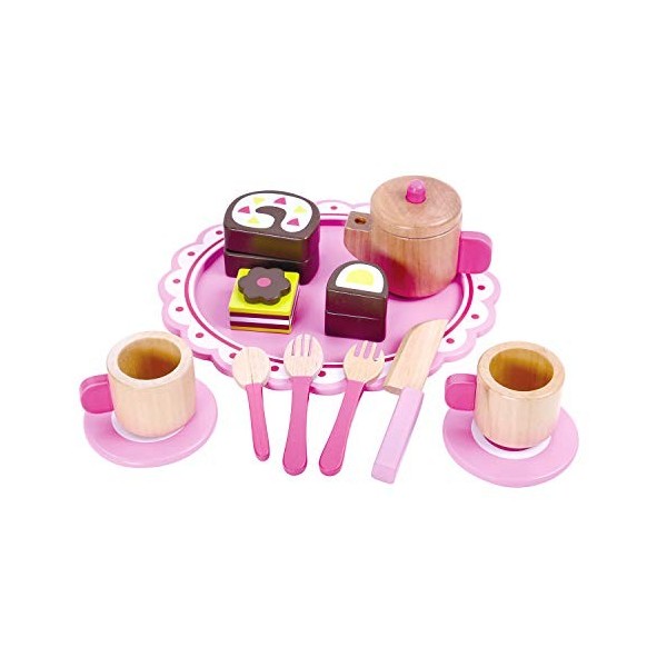 Tooky Toy Jeux en bois - Ensemble de thé en bois, Rose