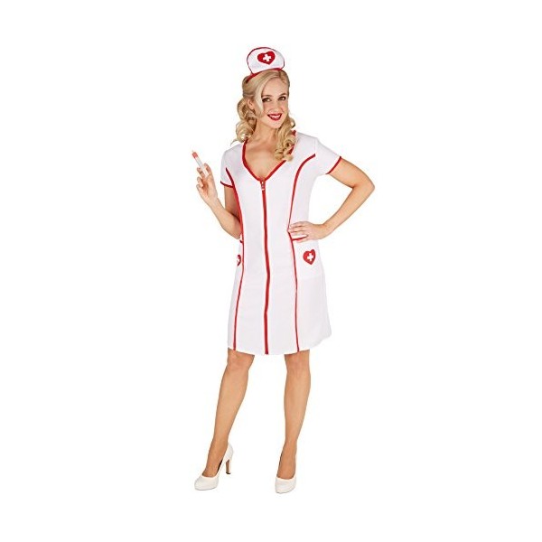 TecTake dressforfun Costume pour Femme Infirmière | Fermeture éclair sur le devant de la robe | Y compris coiffe S | 301414 
