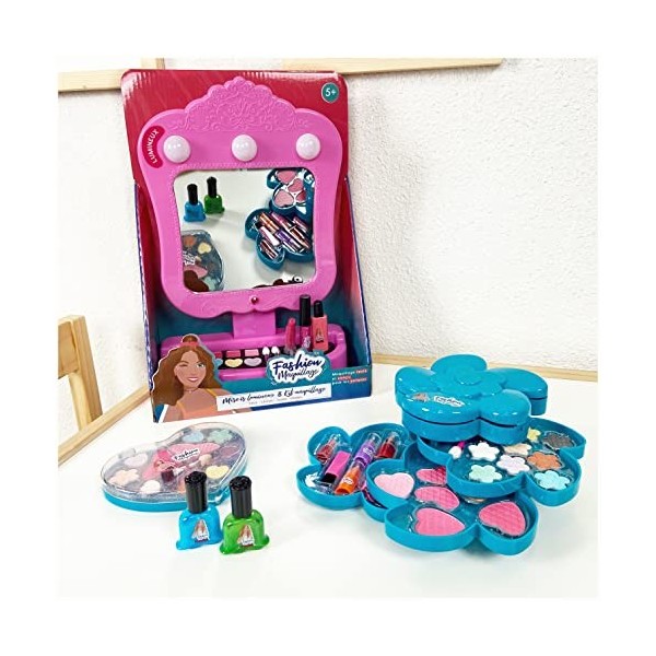 FASHION MAQUILLAGE - Miroir Lumineux et Maquillage - Accesoires de Maquillage - 258010 - Rose - Plastique - Jeu pour Enfant -