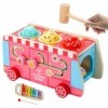 LOVEMETOO Camion de crème glacée en Bois, Nourriture et Accessoires de Jeu dimitation 5 en 1 en Bois, Jouets de tri et demp