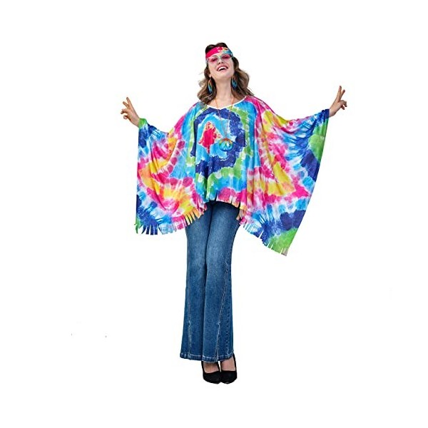 SEA HARE Femmes 60 s Hippie vêtements Mode Hippie Cape Bleu 