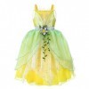 IWEMEK Déguisement de Princesse Tiana Robe Filles Carnaval Halloween Costume Conte de fée Manches bouffantes Longue Robe Noël