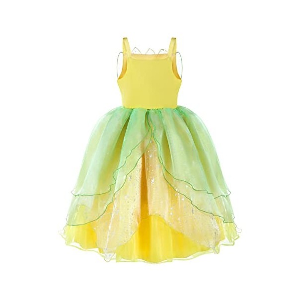 IWEMEK Déguisement de Princesse Tiana Robe Filles Carnaval Halloween Costume Conte de fée Manches bouffantes Longue Robe Noël