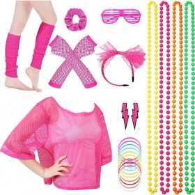 MASTWINK® Deguisement Annee 80 Accessoire néon, Déguisement Année 80 T-shirt en Maille, Déguisement Année 80 Femme pour fête 