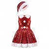 Oyolan Enfant Fille Déguisement Lutin de Noël Robe Velours/Paillette Costume Noël Tenue Cosplay Mère Noël Spectacle 3-14 Ans 