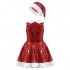 Oyolan Enfant Fille Déguisement Lutin de Noël Robe Velours/Paillette Costume Noël Tenue Cosplay Mère Noël Spectacle 3-14 Ans 