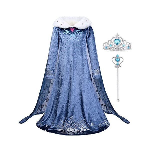 URAQT Elsa Anna Costume de luxe Elsa Anna pour fille, cape brillant