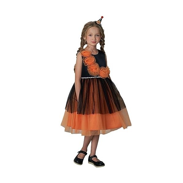 Xiaojiu DéGuisement Enfant Fille Deguisement Halloween Fille Citrouille,Deguisement Enfant 2 Ans Robe Longue Fille Deguisemen