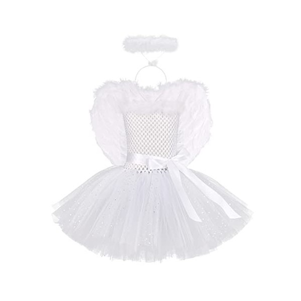 Costume dange Enfants Filles Princesse Tutu Robe en Tulle avec Halo Bandeau Ailes dange pour Halloween Carnaval Cosplay Ann