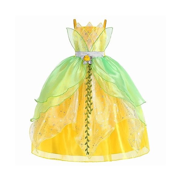 Monissy Robe de Princesse Cosplay d’Halloween Fée des Fleurs Robe Clochette Robe de Princesse Elfe Fête Noël Carnaval Enfants