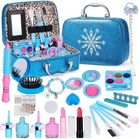 Maquillage Enfant Fille, 27PCS Ensemble de Maquillage Lavable Jouet avec Véritable étui à Cosmétiques Jeu de Maquillage pour 