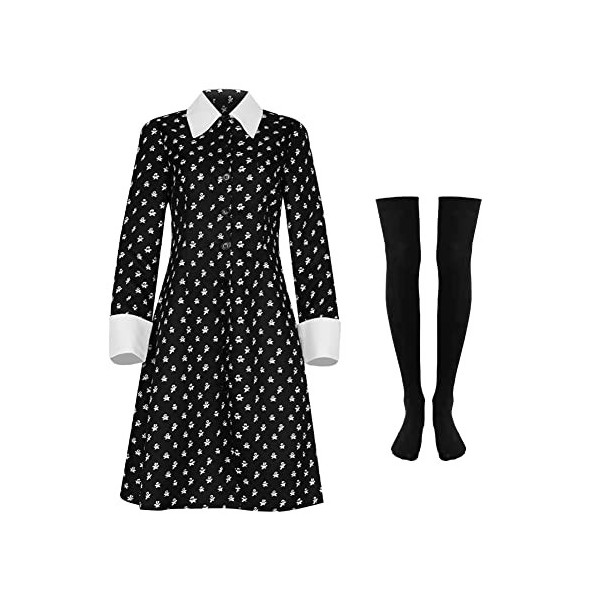 Metaparty Déguisement Mercredi Addams pour Enfants, Robe Mercredi Addams Fille, Cosplay Tenues Carnaval Robes De Soirée Costu