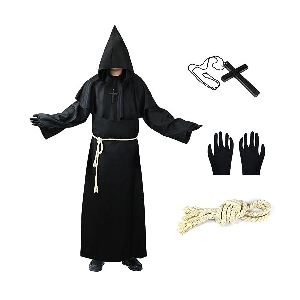 FORMIZON Costume de Moine dHalloween, Robe de Prêtre Adulte Déguise