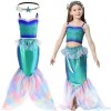 vamei Deguisement Sirène Fille Robe Sirène Enfant Princesse Robe Costume avec Bandeau pour Anniversaire Fête Cosplay Hallowee