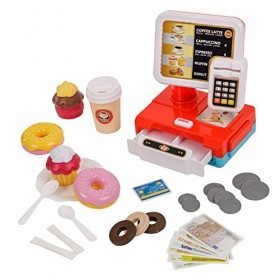 Baroni Toys Jouet Caisse Enregistreuse avec Lecteur de Papier, 16 Pièces, Jeu dAccessoires pour Magasins denfants, 3+, Jeux