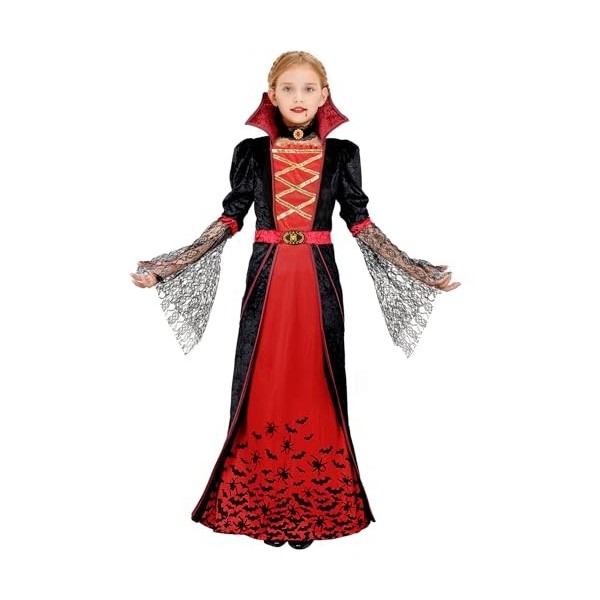 Blu Ninfee Costume de vampire dHalloween pour enfant fille - Costume gothique de vampire avec collier - Costume dHalloween 