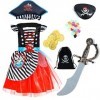 Rabtero Costume de Pirate pour enfants, fille mise à niveau de luxe pirate princesse robe, 7 pièces pirate accessoires pour l