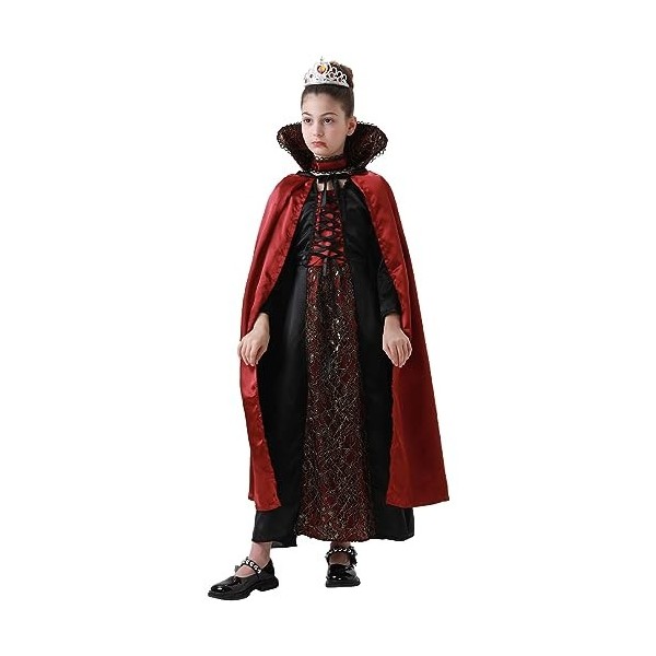 ZHIYUEE Costume de Vampire Halloween Filles Vampire Robe Cape Collier pour Halloween Gothique Reine Royale des Vampires Enfan