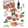 RRIBOUDWAN Nourriture de Jeu en Bois pour Enfants, Jouet à Steak, Ensemble daccessoires de Cuisine, Jeu de Simulation de Res