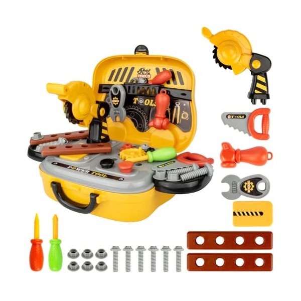 zalati Boîte à Outils Ensemble de Jouets 28pcs Outils avec boîte de Transport Ensemble de Jouets de Style pour Enfants Jeu de