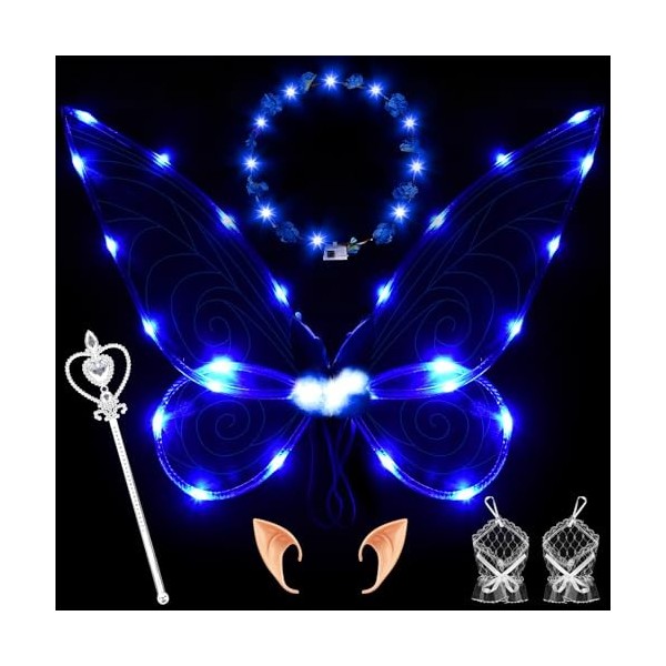 FORMIZON LED Feenflügel Leuchtende, 8er Set Leuchtend Fairy Wings Erwachsene, Elfenflügel Fee Flügel Mädchen, Schmetterlingsf